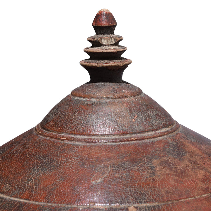 Lid Detail From Antique Indian Red Lacquer Pot  | Indigo Antiques