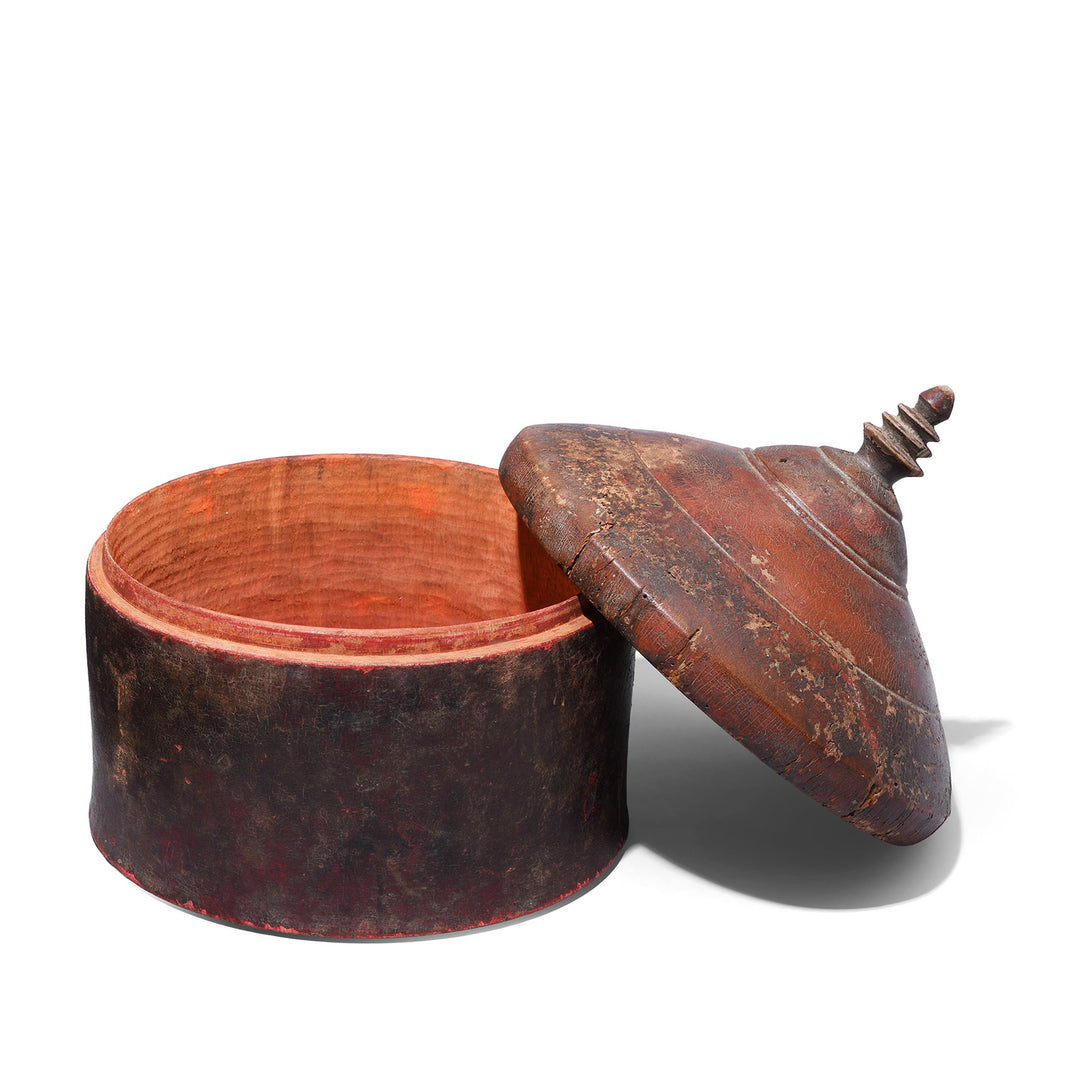 Lid Off View Of Antique Indian Red Lacquer Pot  | Indigo Antiques