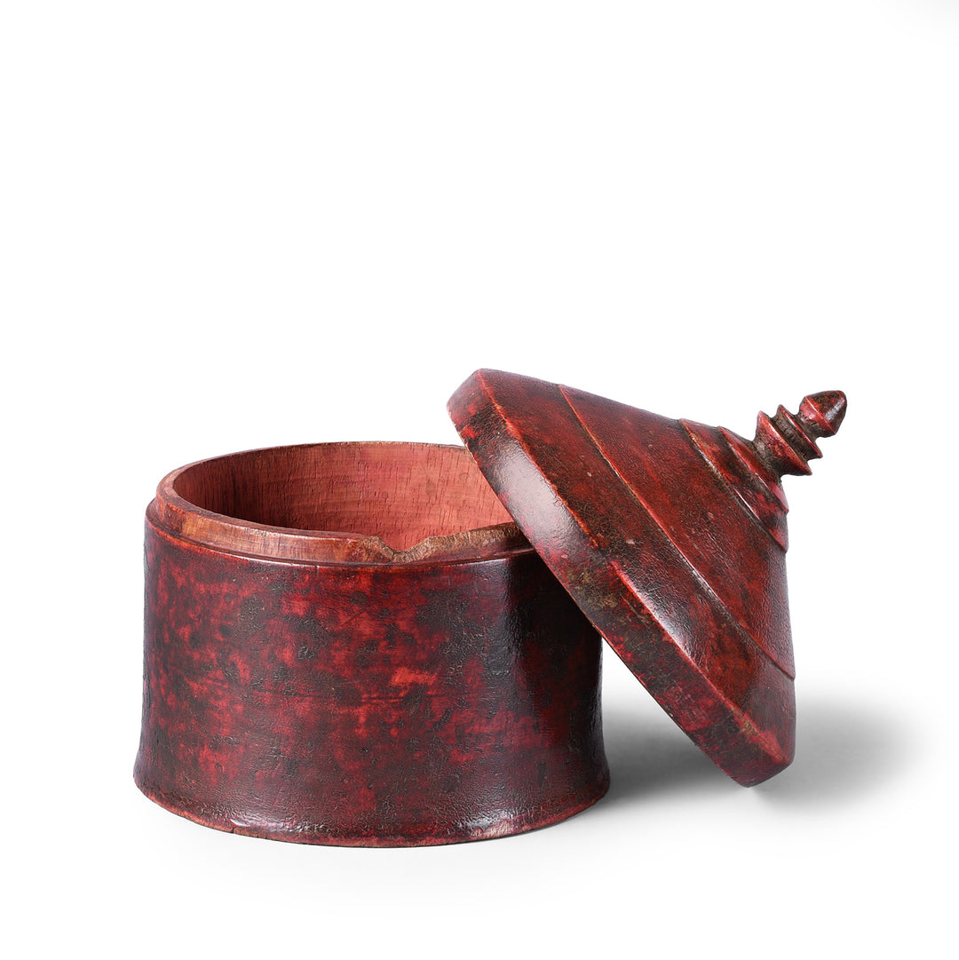 Lid Off VIew Of Lacquer Pot From Uttar Pradesh | Indigo Antiques