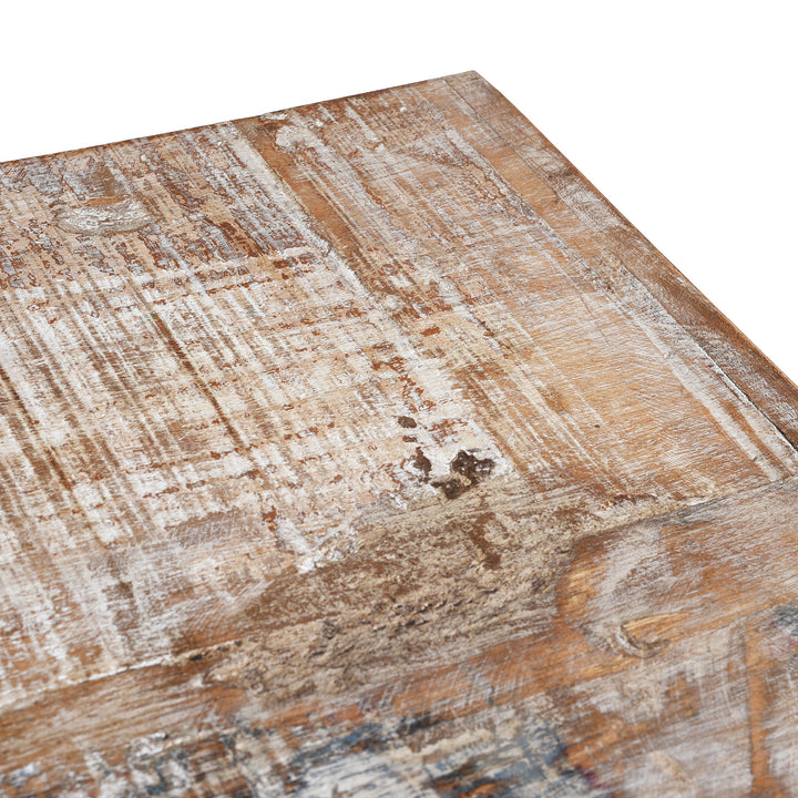 Detail From Top Of Reclaimed Teak Chest Of Drawers With Old Paint | Indigo Antiques