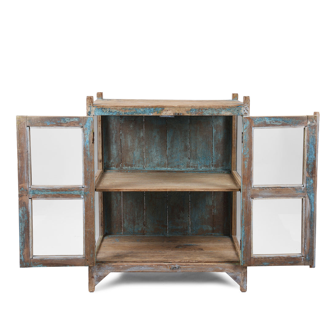 Open Door View of Vintage Indian Glazed Teak Cabinet | Indigo Antiques