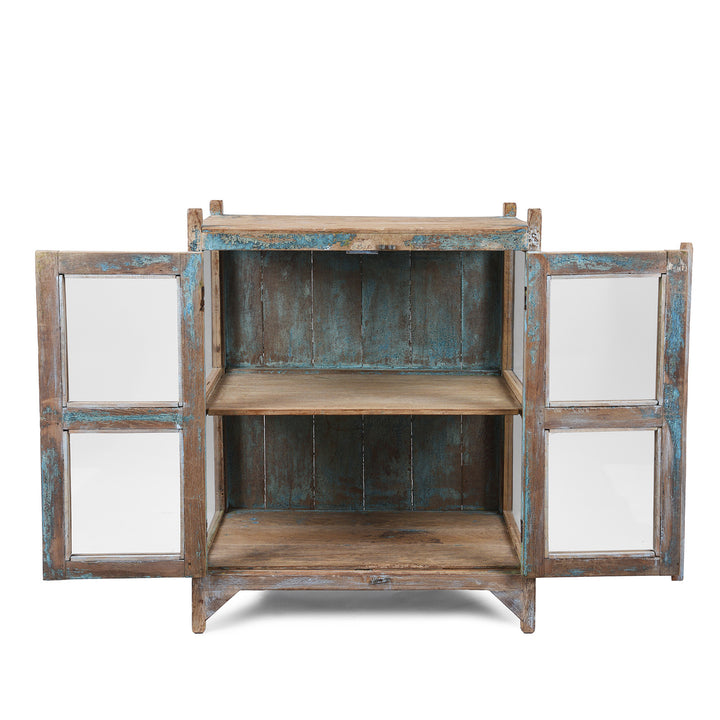 Open Door View of Vintage Indian Glazed Teak Cabinet | Indigo Antiques