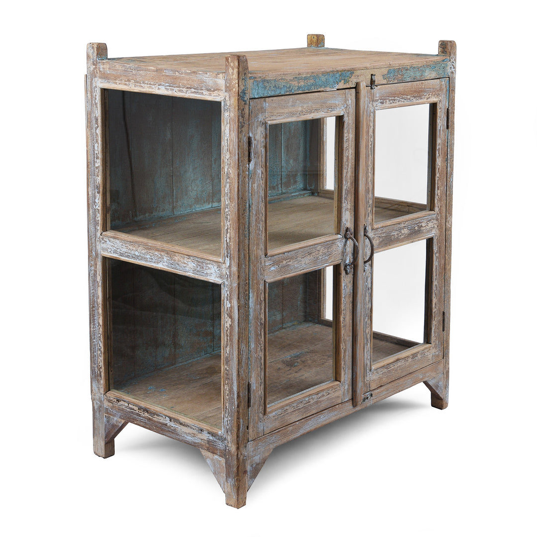 Angled View Of Vintage Indian Glazed Teak Cabinet | Indigo Antiques