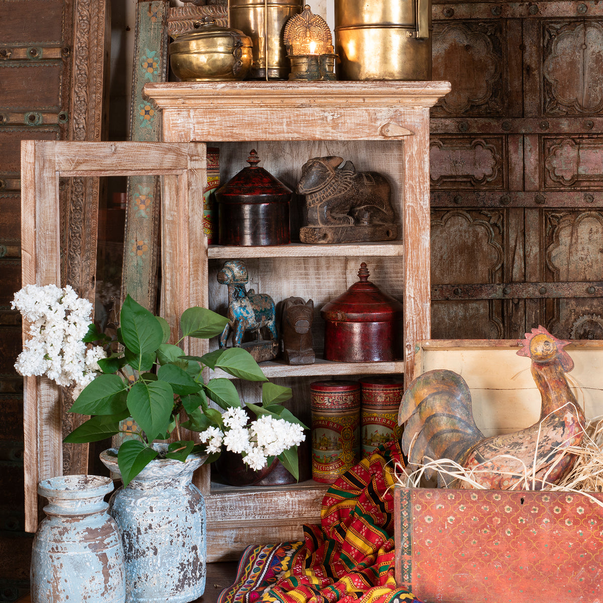 Painted Indian Glazed Wall Cabinet | Indigo Antiques