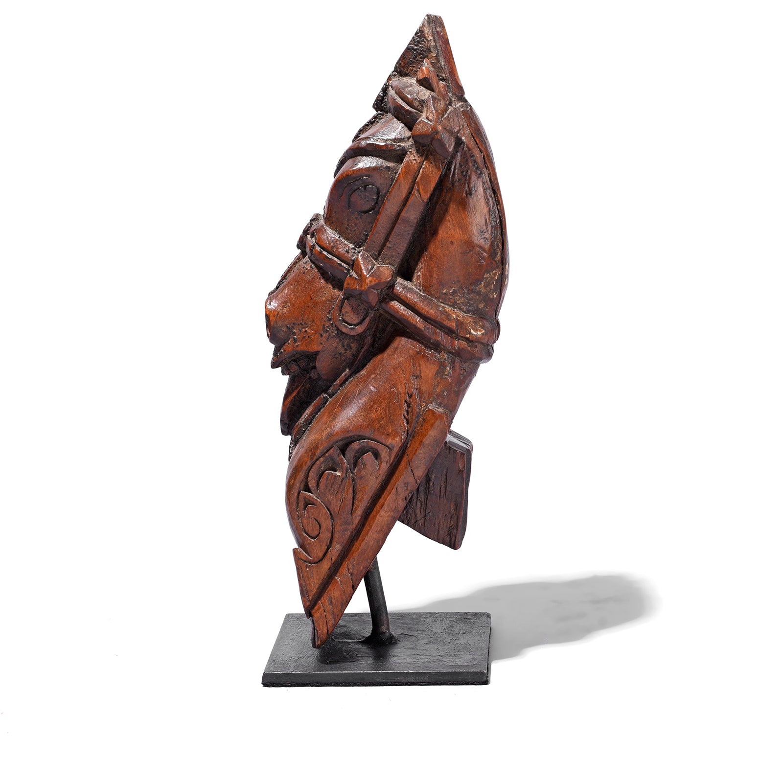 Side View Of Antique Indian Carved Teak Horse Head | Indigo Antiques