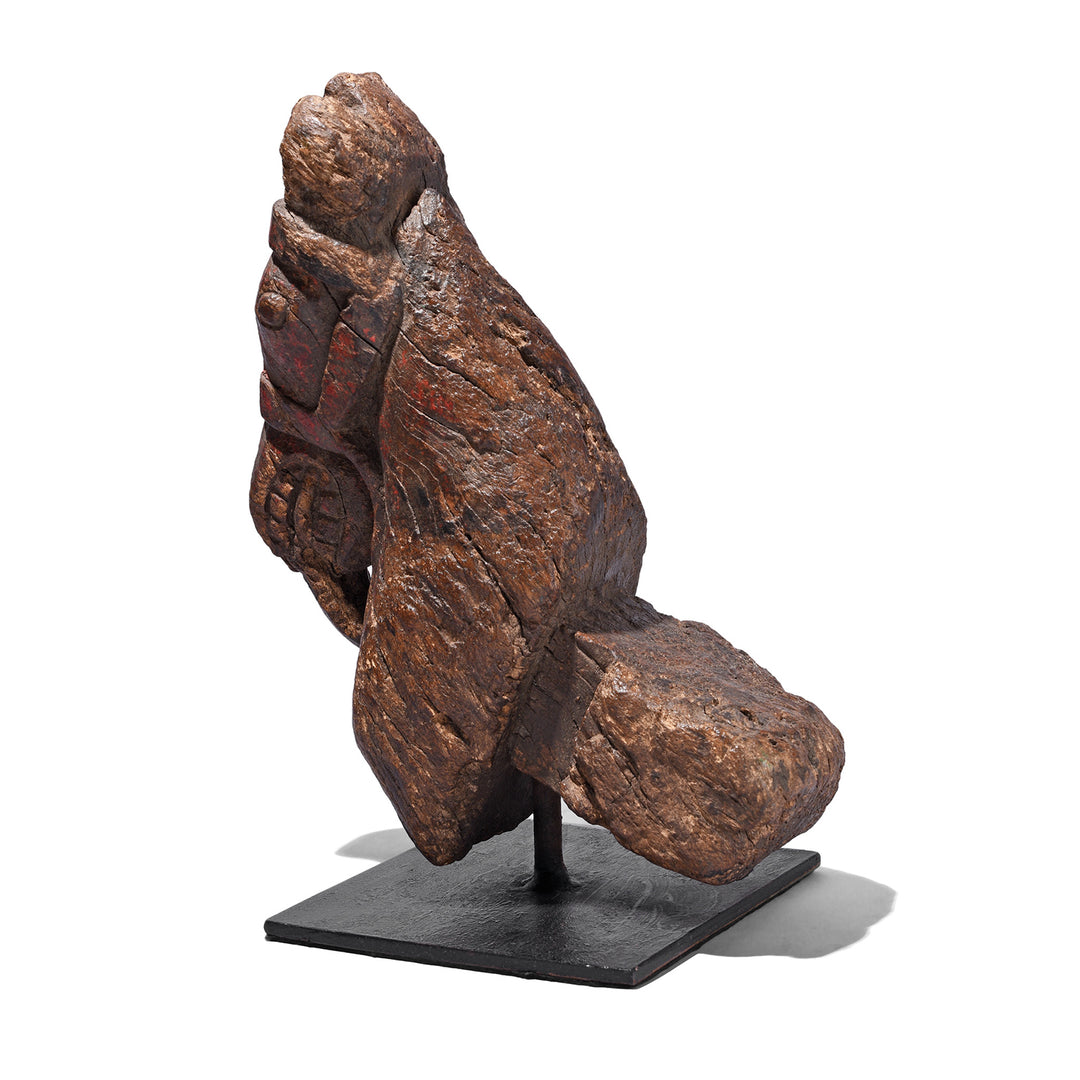 Rear View Of Antique Indian Carved Teak Horse Head Corbel On Stand | Indigo Antiques