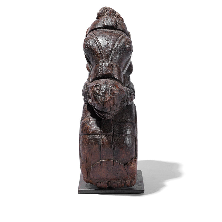Front Detail From Carved Teak Horse Head Architectural Corbel On Iron Stand From Gujarat 19th Century