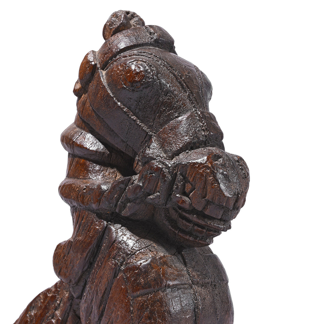 Face Detail From Carved Teak Horse Head Architectural Corbel On Iron Stand From Gujarat 19th Century