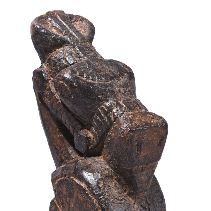 Carving Detail From Antique Carved Teak Horse Head On Stand | Indigo Antiques