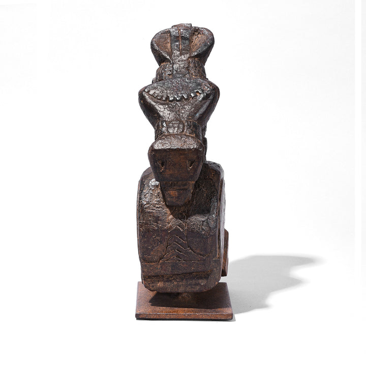 Front View Of Antique Carved Teak Horse Head On Stand | Indigo Antiques