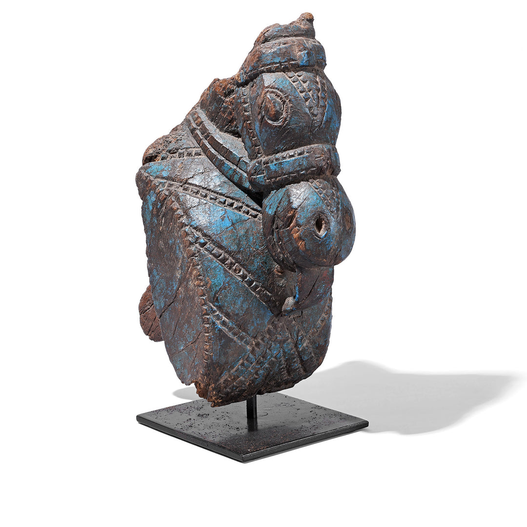 Antique Blue Painted Indian Carved Teak Horse Head | Indigo Antiques