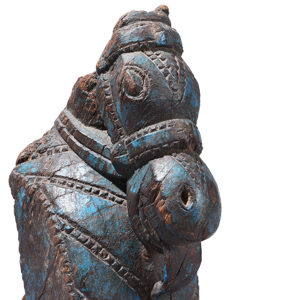 Horse Head Detail From Antique Blue Painted Indian Carved Teak Horse Head