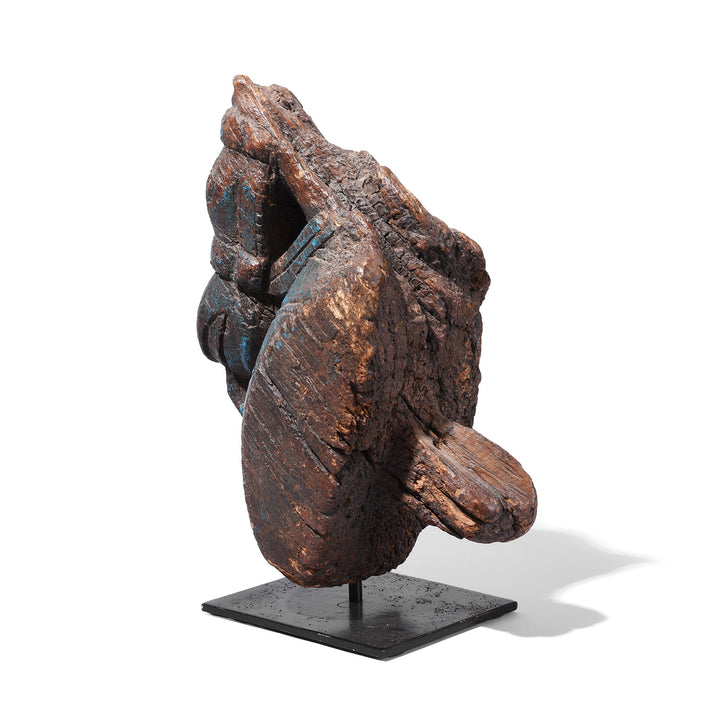 Rear View Of Antique Blue Painted Indian Carved Teak Horse Head