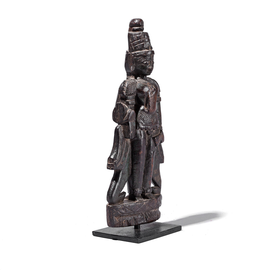 Angled VIew Of Antique Indian Rosewood Vishnu / Laxshmi Bommai Dolls | Indigo Antiques