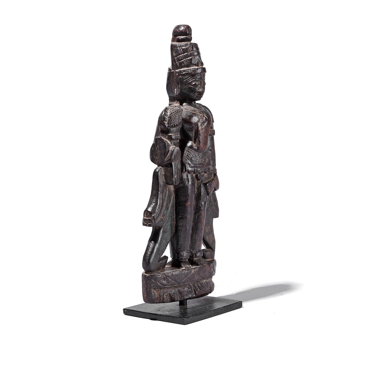 Angled VIew Of Antique Indian Rosewood Vishnu / Laxshmi Bommai Dolls | Indigo Antiques