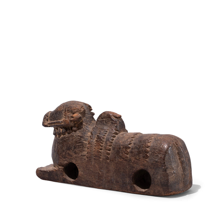 Rear View Of 19th Century Carved Teak Nandi Bull Figure From Andhra Pradesh