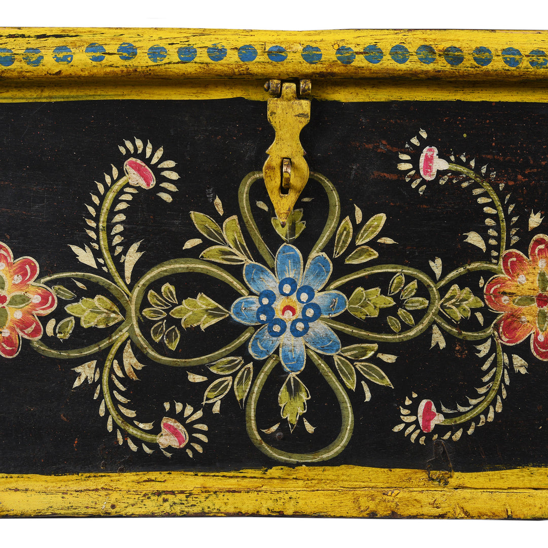 Paintwork And Latch Detail From Antique Indian Painted Chest From Rajasthan | Indigo Antiques