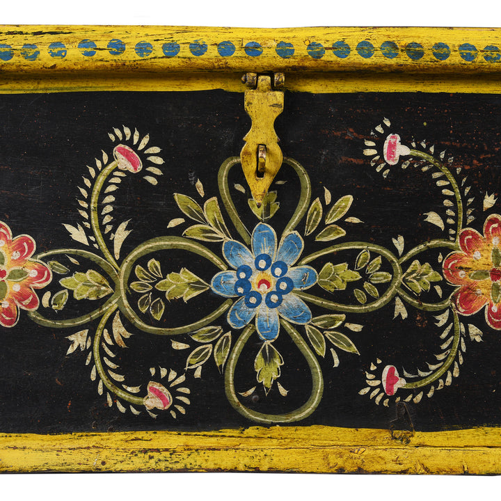 Paintwork And Latch Detail From Antique Indian Painted Chest From Rajasthan | Indigo Antiques