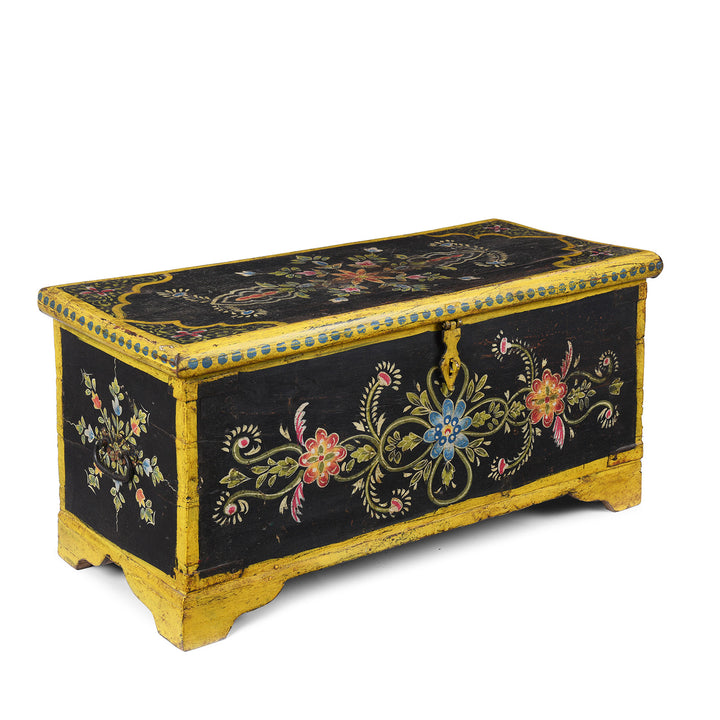 Angled View of Antique Indian Painted Chest From Rajasthan | Indigo Antiques