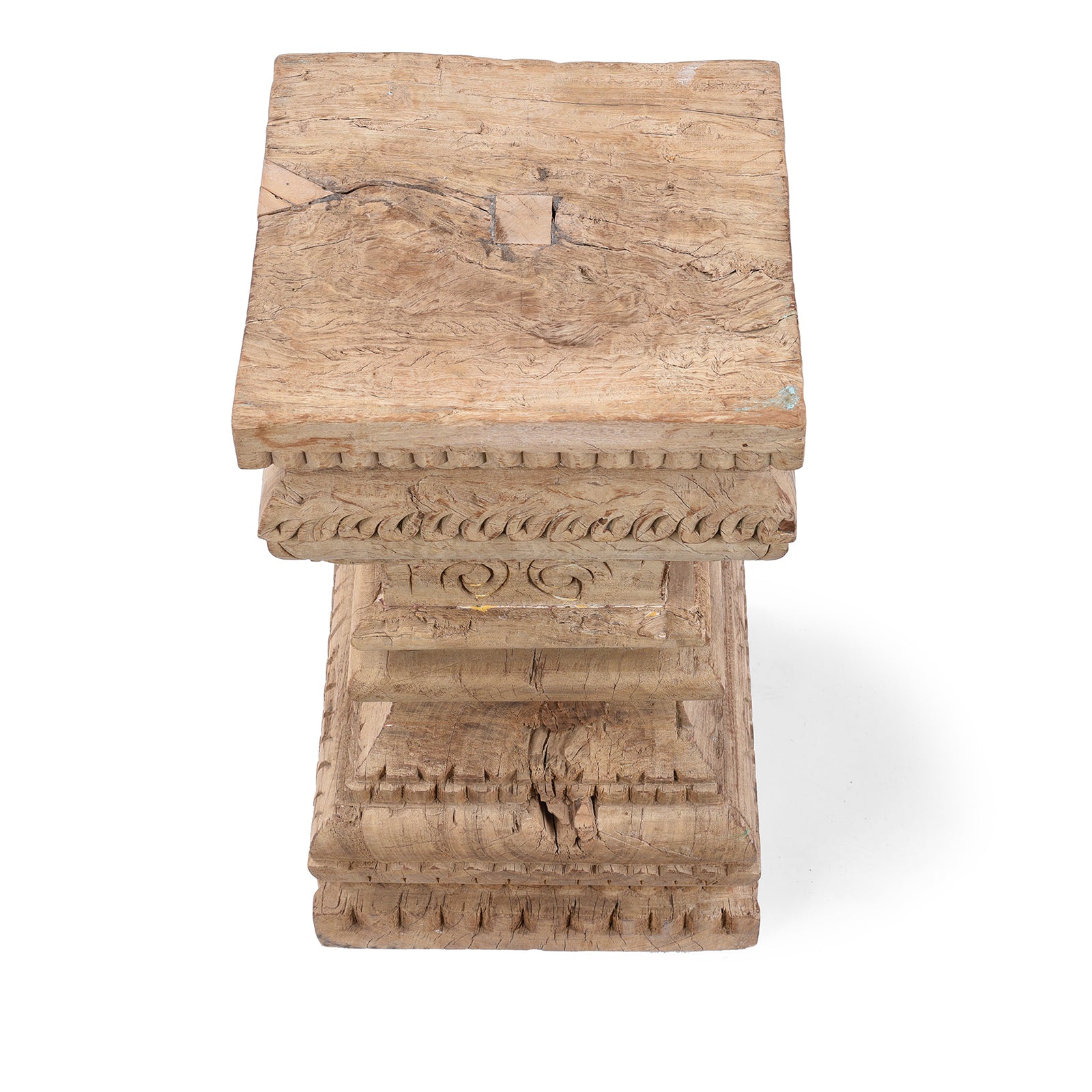 Top Down View Of Side Table Made From Reclaimed Teak | Indigo Antiques