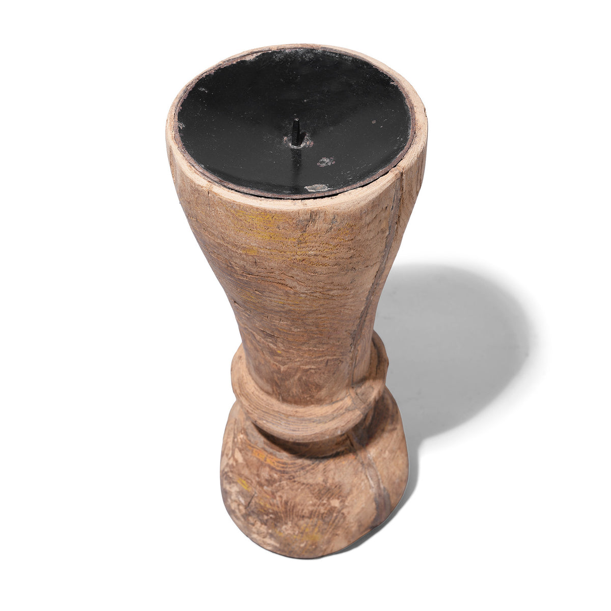 Top Down View Of Carved Teak Candlestick Made From An Old Takhat Leg | Indigo Antiques