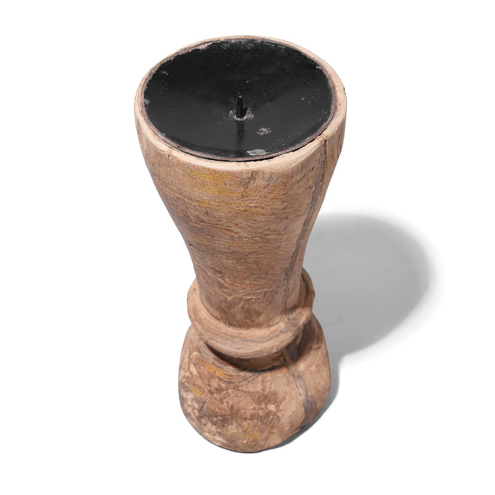 Top Down View Of Carved Teak Candlestick Made From An Old Takhat Leg | Indigo Antiques
