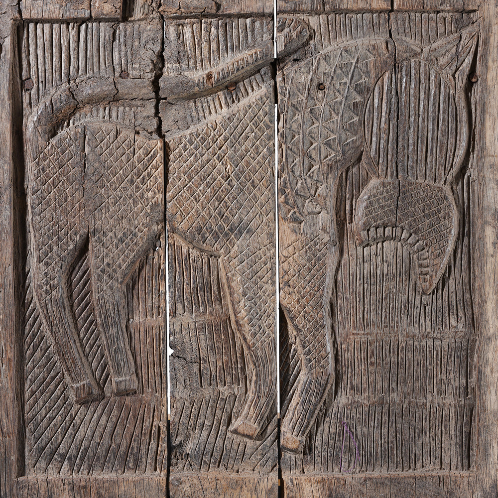 Horse Carving Detail From Antique Terai Tribal Panel | Indigo Antiques