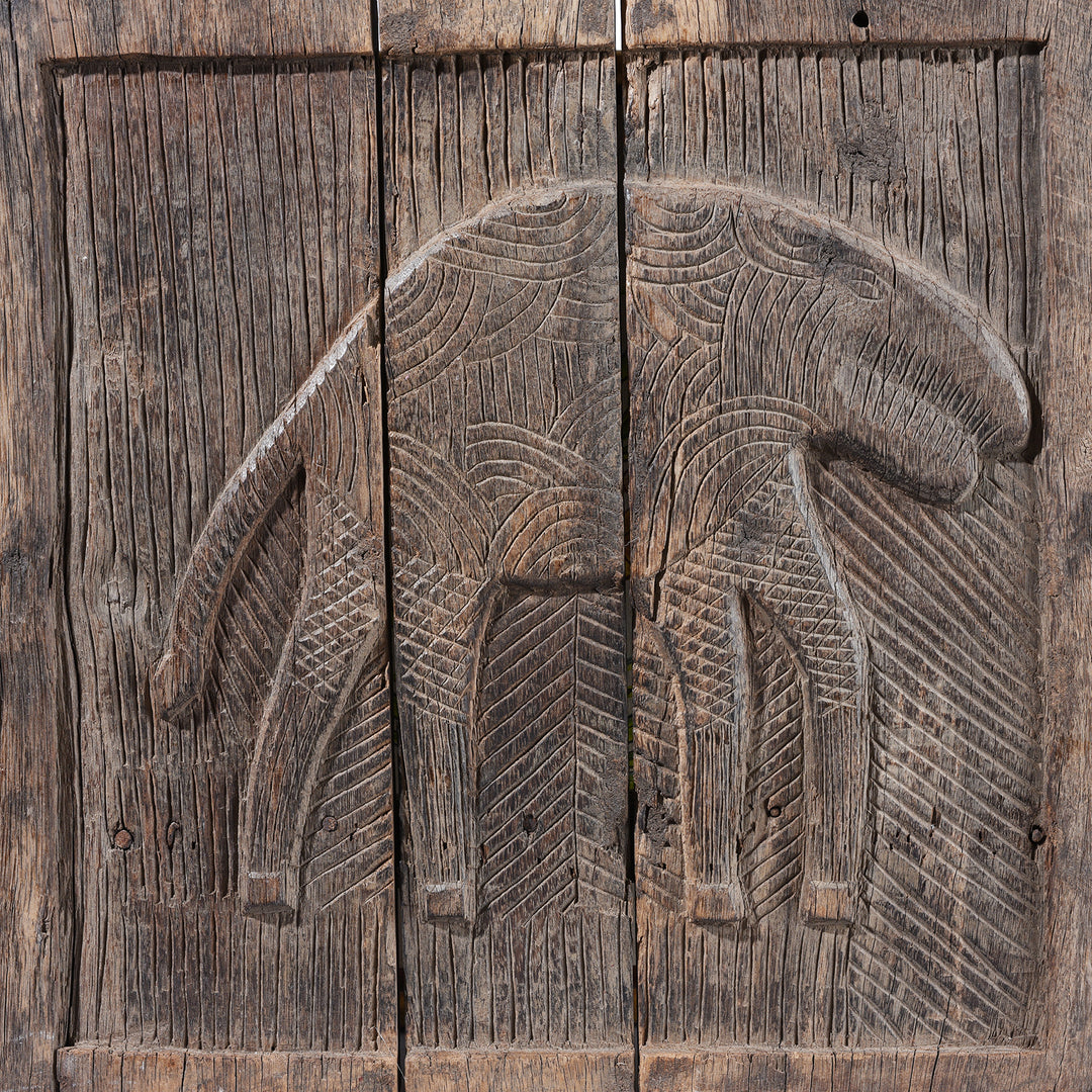 Big Cat Carving Detail From Antique Terai Tribal Panel | Indigo Antiques