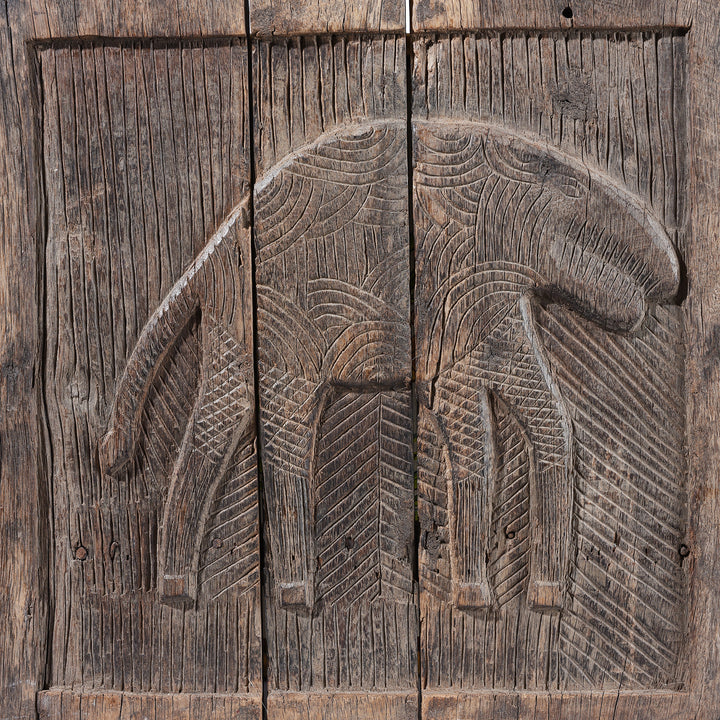Big Cat Carving Detail From Antique Terai Tribal Panel | Indigo Antiques