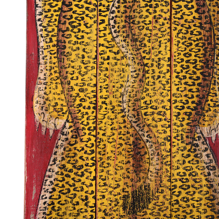 Paintwork Detail From Vintage Painted Leopard Panel From Madhya Pradesh | INDIGO ANTIQUES