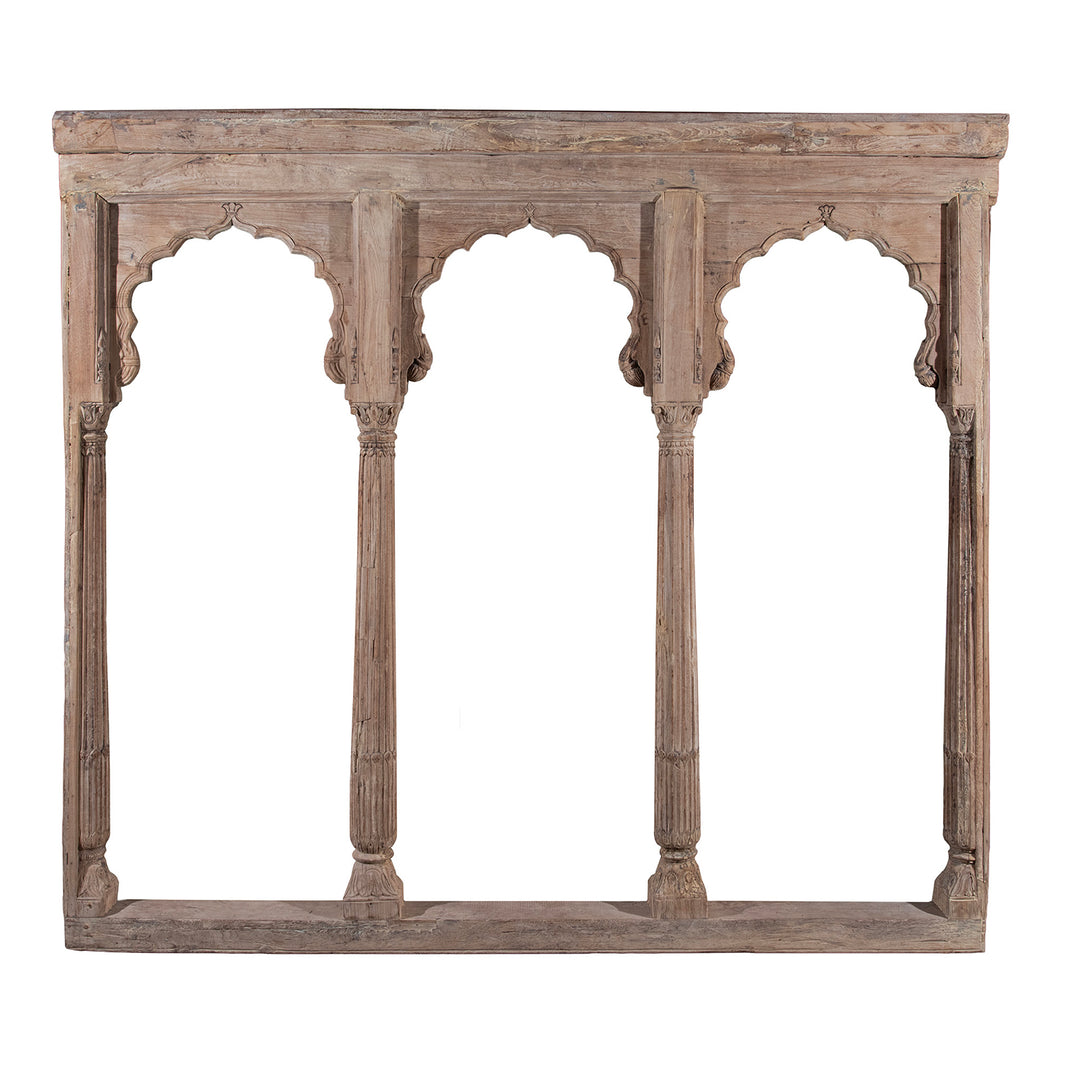 Other Side Of Antique Indian Carved Teak Triple Arch | Indigo Antiques