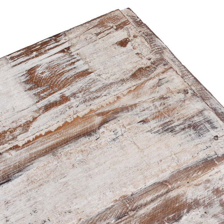 Detail From Top Of Reclaimed Teak Chest Of Drawers With Ten Drawers And Hand Carved Detailing In Distressed White Finish | Indigo Antiques