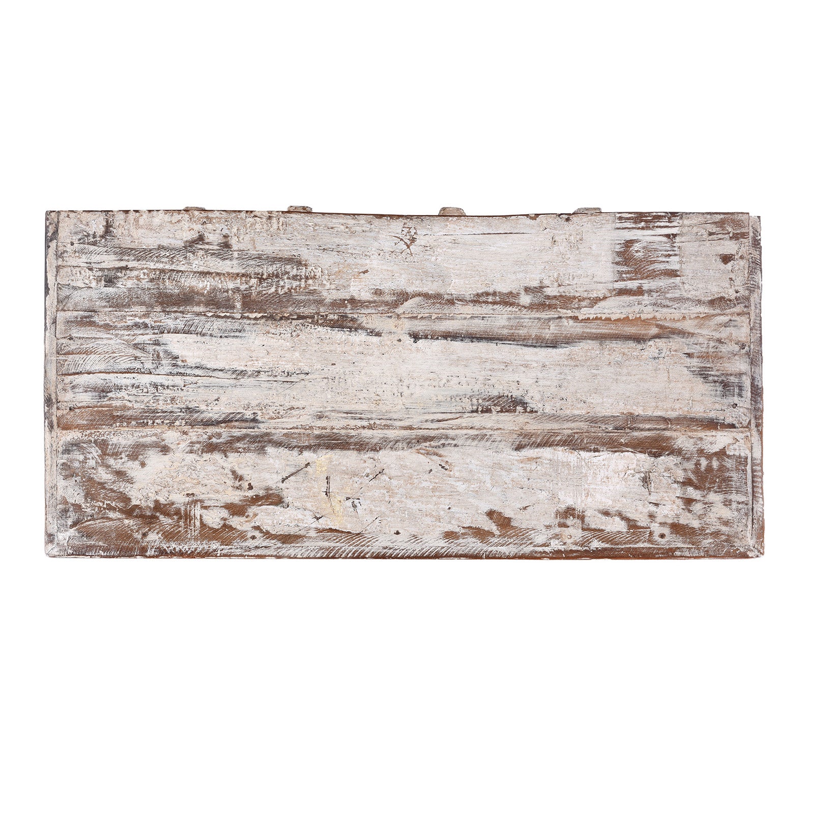 Top Down View Of Reclaimed Teak Chest Of Drawers With Ten Drawers And Hand Carved Detailing In Distressed White Finish | Indigo Antiques
