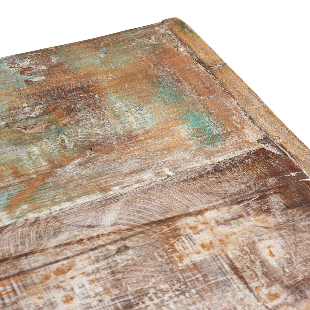 Detail From Reclaimed Teak Chest Of Drawers With Distressed Paint And Twenty Hand Carved Drawer Fronts | Indigo Antiques