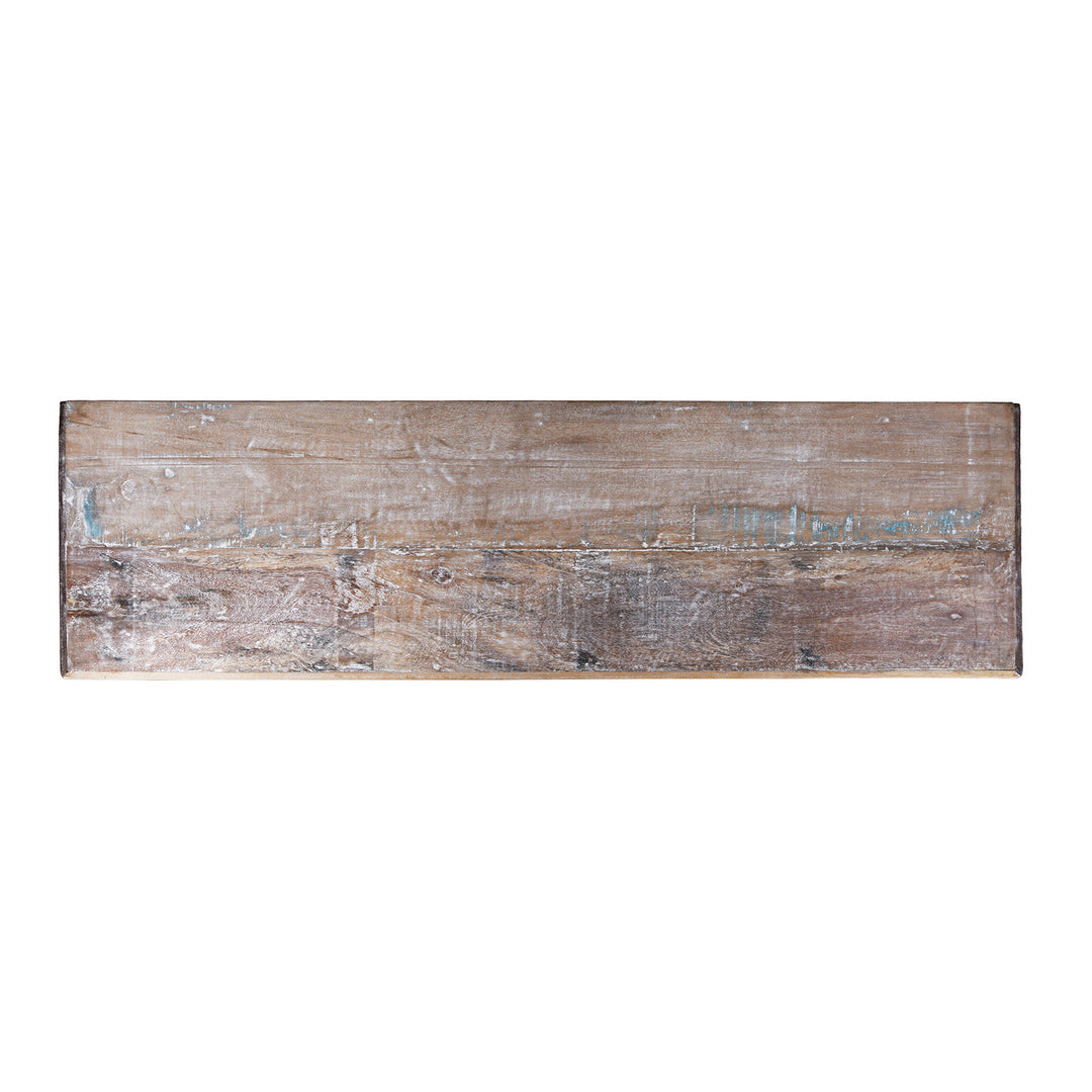 Top Down VIew Of Painted Reclaimed Teak Louvre Sideboard Made From Old Indian Window Shutters With Distressed Finish | Indigo Antiques
