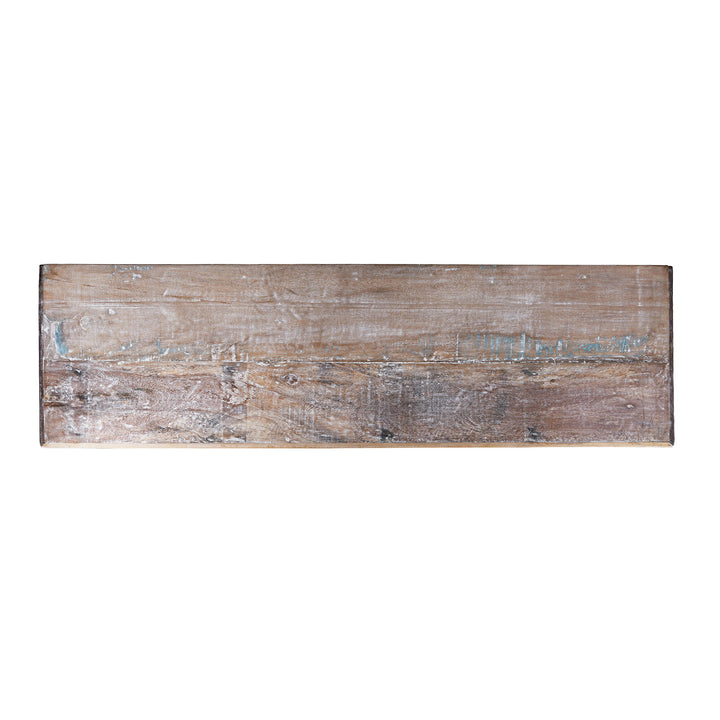 Top Down VIew Of Painted Reclaimed Teak Louvre Sideboard Made From Old Indian Window Shutters With Distressed Finish | Indigo Antiques