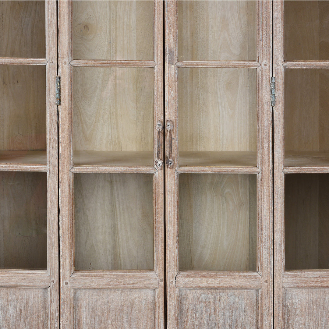 Doors Detail From Reclaimed Teak Glazed Cabinet With Four Glass Doors And Internal Shelving