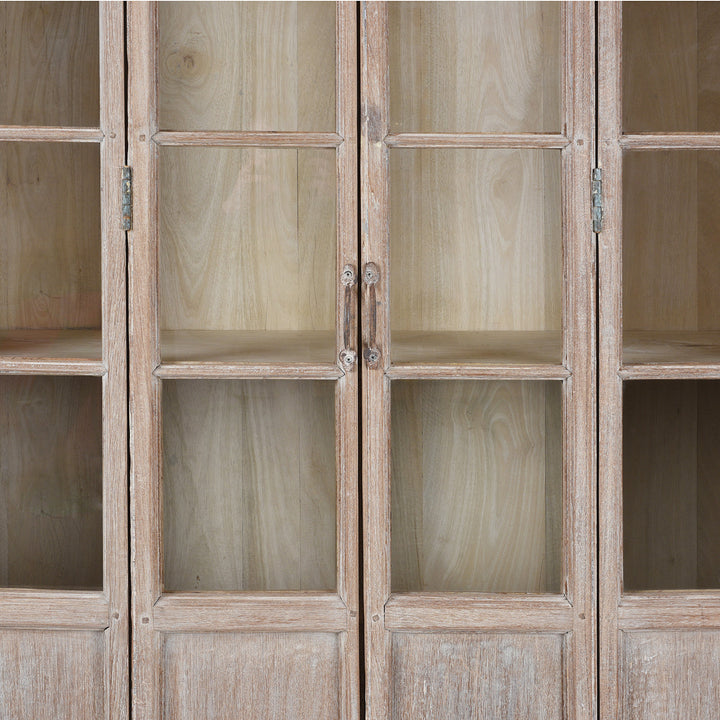 Doors Detail From Reclaimed Teak Glazed Cabinet With Four Glass Doors And Internal Shelving