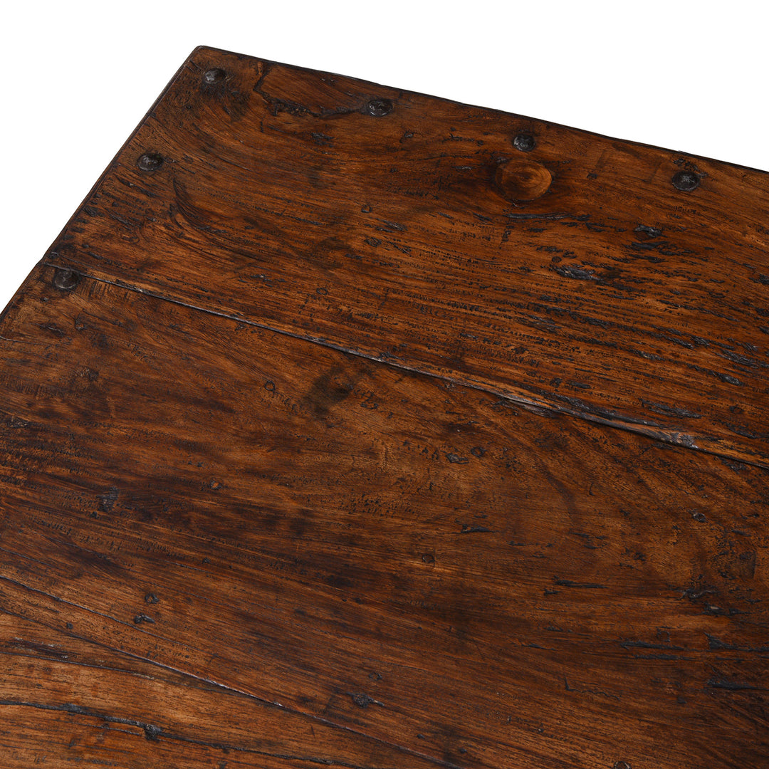 Detail From Antique Shekhawati Takhat Coffee Table Angled View With Carved Apron And Turned Feet