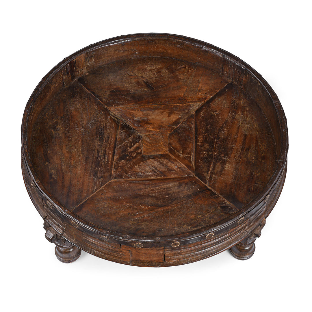 Top Down VIew Of Antique Indian Chakki Coffee Table From Rajasthan | Indigo Antiques
