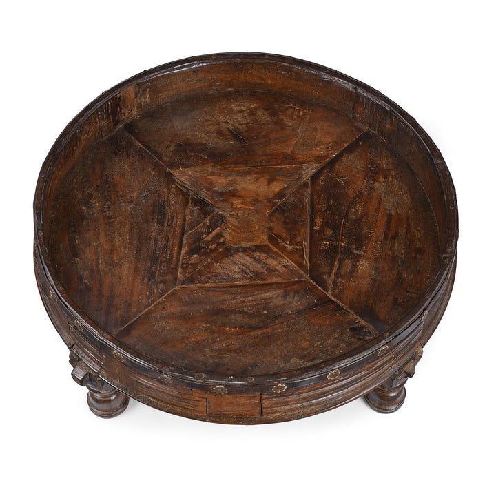 Top Down VIew Of Antique Indian Chakki Coffee Table From Rajasthan | Indigo Antiques