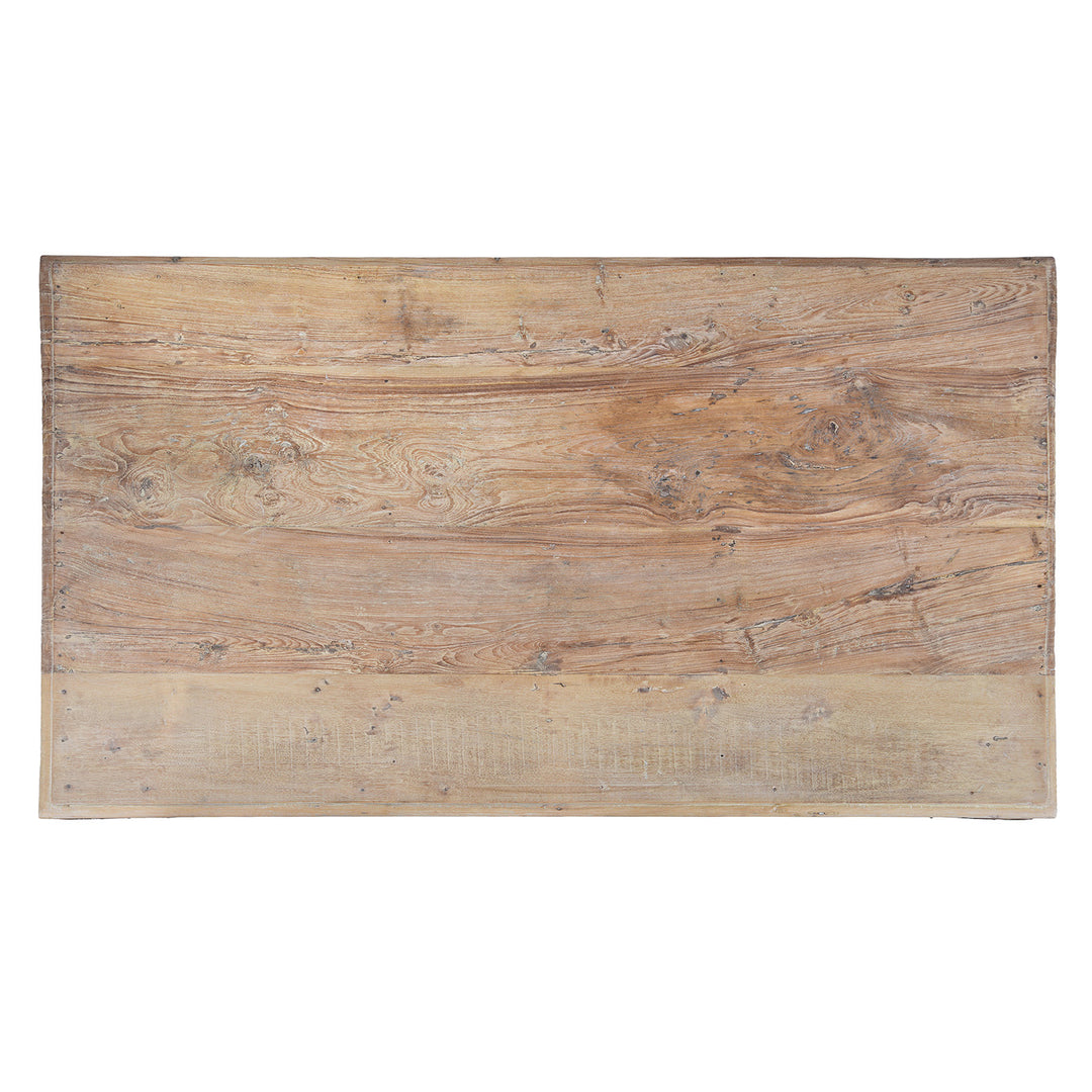 Top Down VIew Of Bleached 19th Century Teak Takhat Table From Hyderabad With Hand Carved Star Motifs And Turned Legs | Indigo Antiques