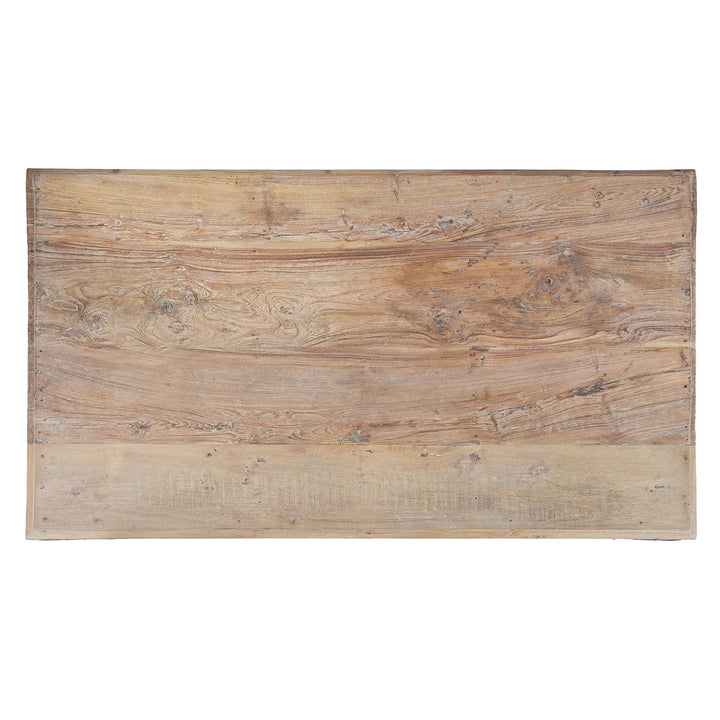 Top Down VIew Of Bleached 19th Century Teak Takhat Table From Hyderabad With Hand Carved Star Motifs And Turned Legs | Indigo Antiques