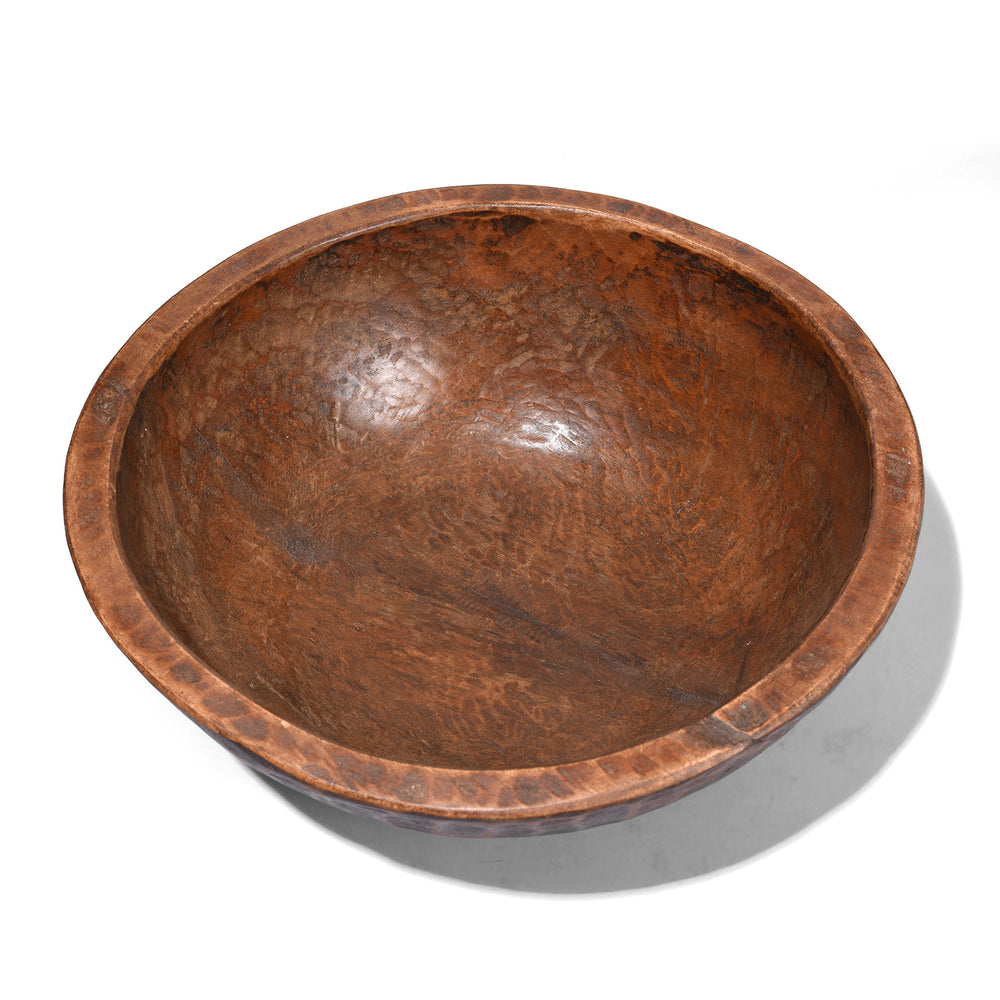 Interioir Of Antique Nineteenth Century Nepalese Carved Teak Bowl With Decorative adze Marks
