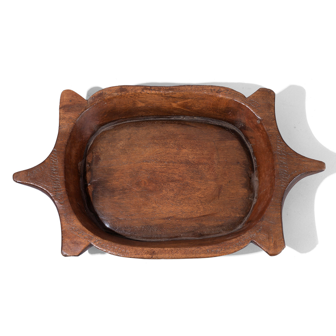 Top DOwn View Of Antique Teak Parath Bowl Carved In The Form Of A Turtle 19th Century