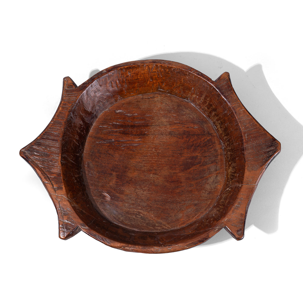 Top Down View Of Antique Teak Parath Bowl Carved In The Form Of A Turtle 19th Century