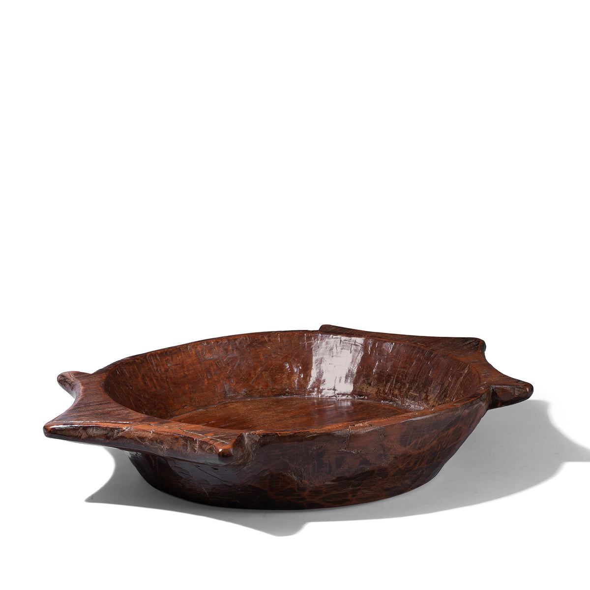 Angled VIew Of Antique Teak Parath Bowl Carved In The Form Of A Turtle 19th Century