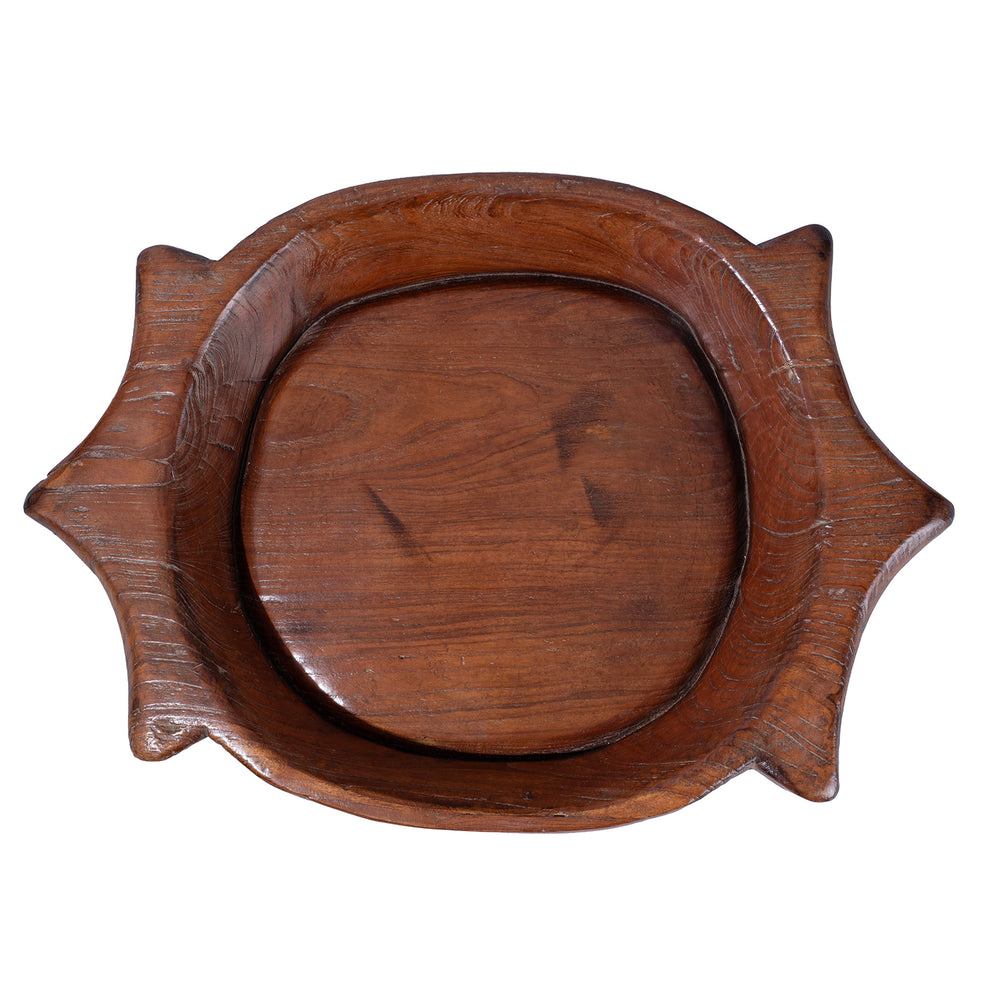 Top Down View Of Antique Teak Parath Bowl Carved In The Form Of A Turtle 19th Century