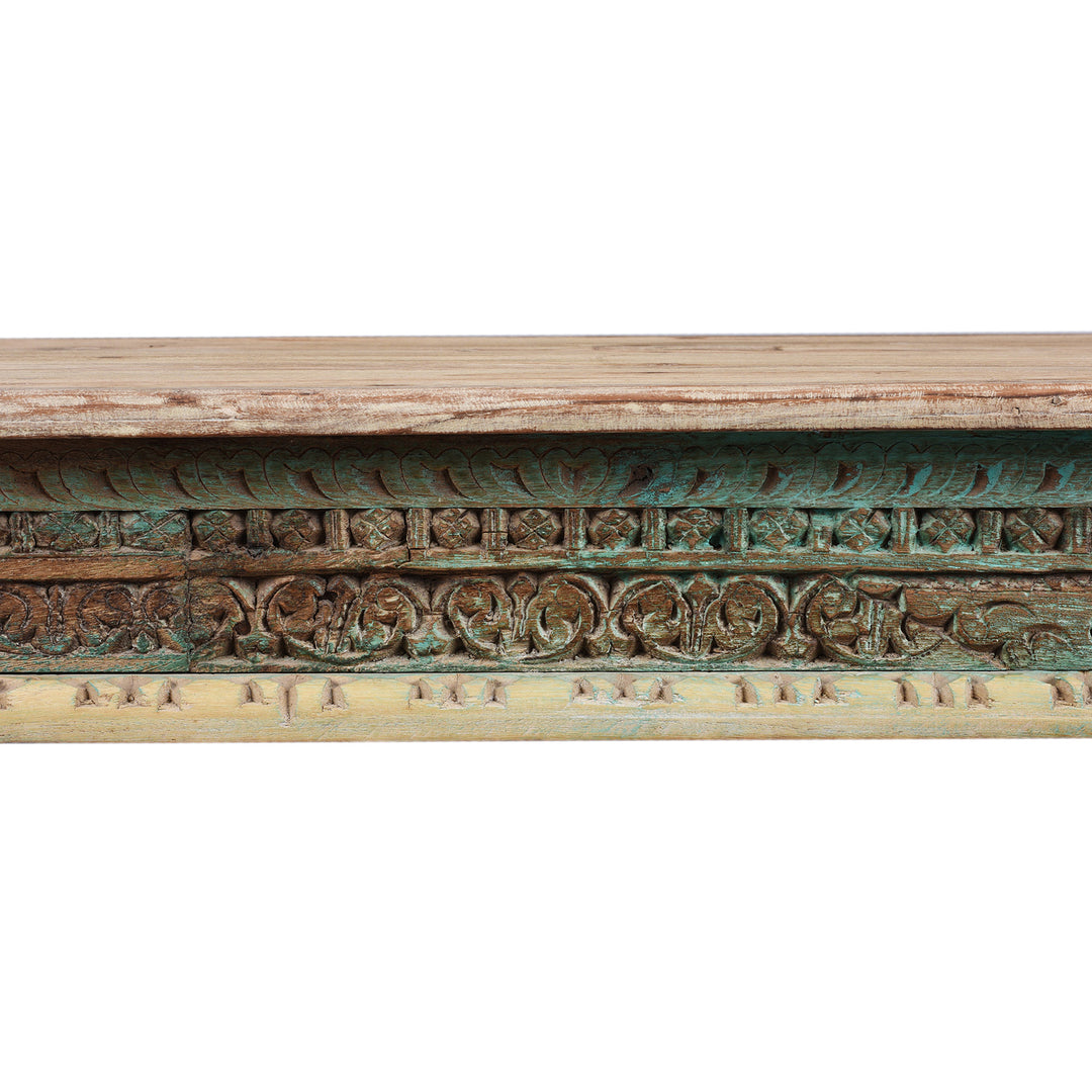Carving Detail From Indian Reclaimed Teak Bench | Indigo Antiques