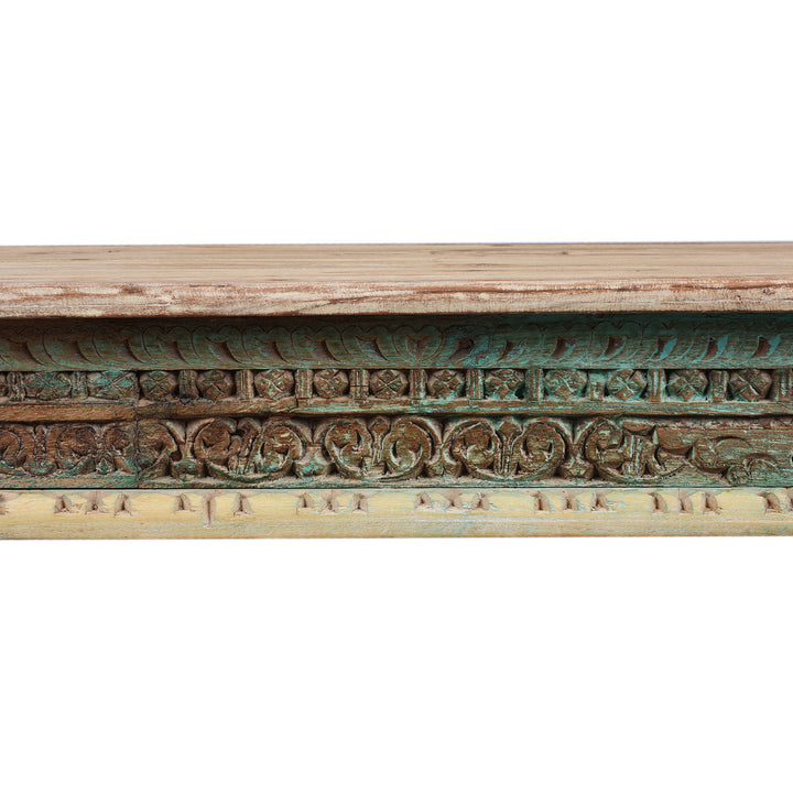 Carving Detail From Indian Reclaimed Teak Bench | Indigo Antiques